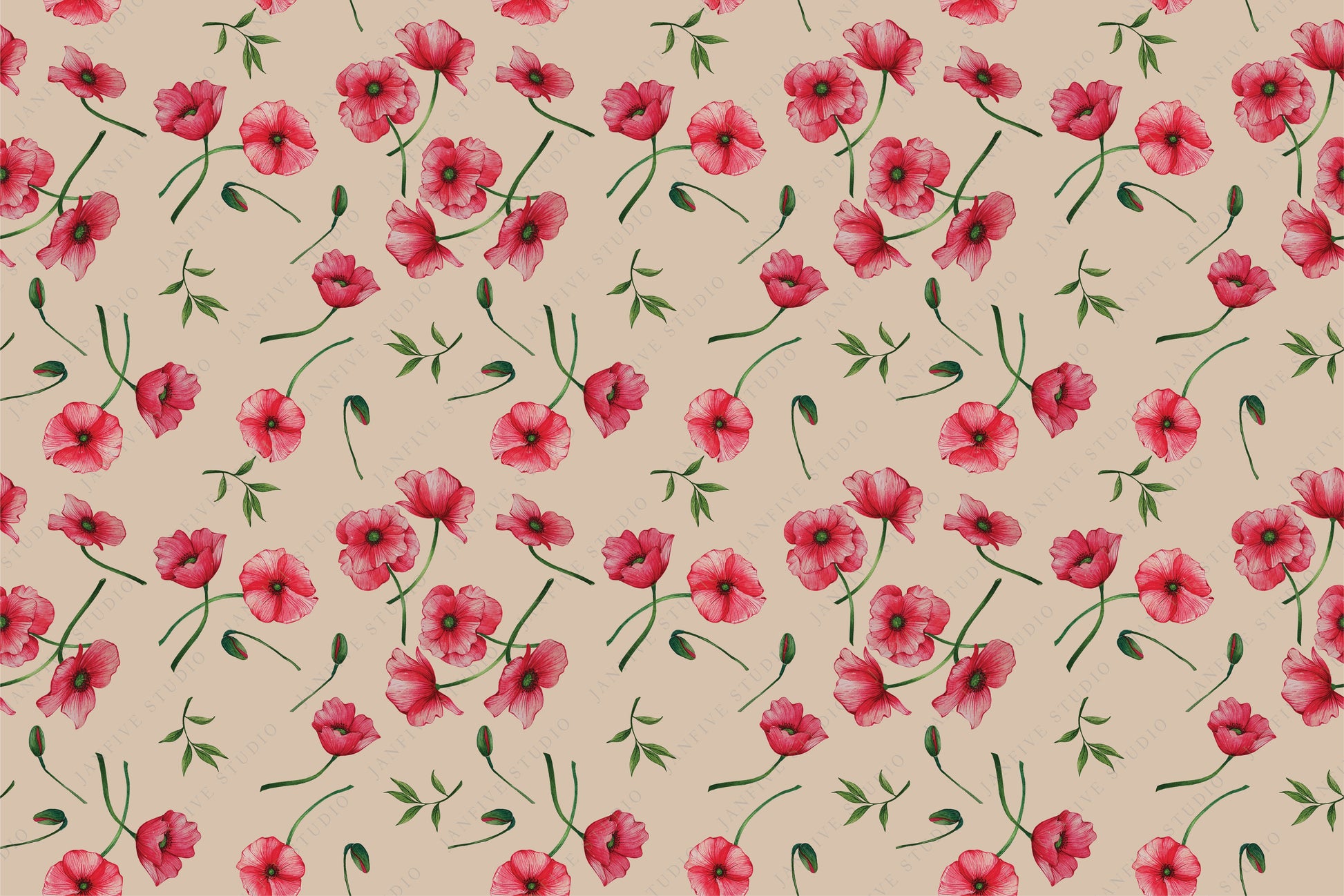 Janfive Studio Poppies Brown pattern