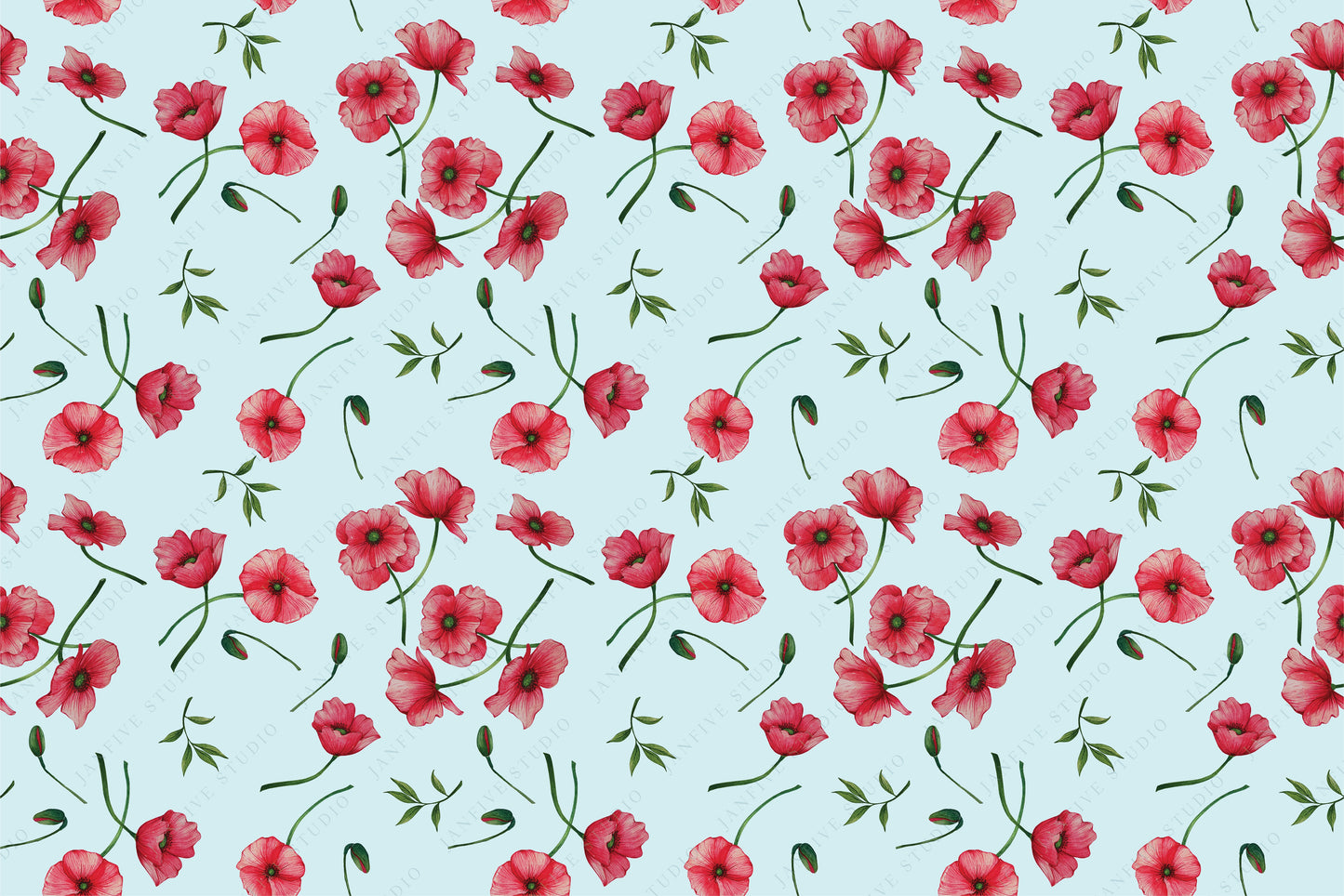 Janfive Studio Poppies Blue pattern