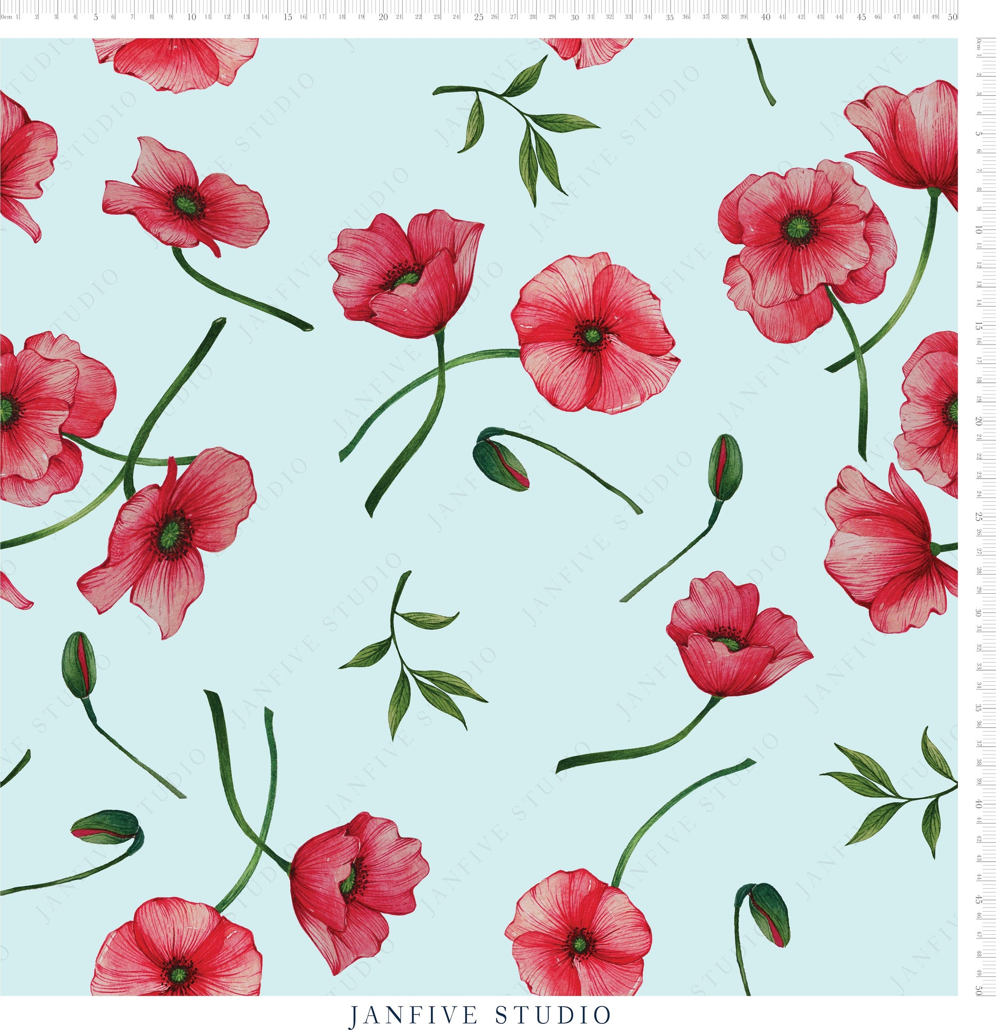 Janfive Studio Poppies Blue pattern